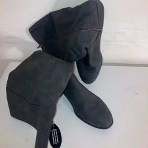 Smoke gray mid calf boots for women
